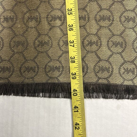 Michael Kors Monogram Logo Woven Fringe Shawl Brown Tan Wrap Elegant 80 x 25 - Picture 3 of 7